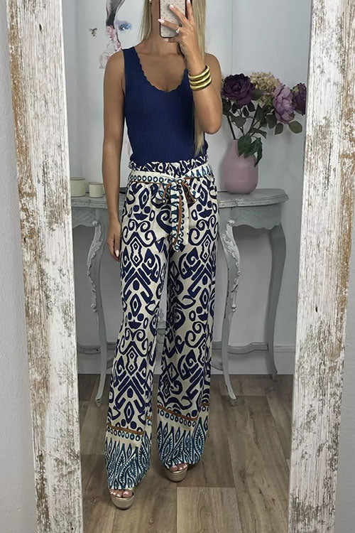 Lilliagirl  Loose Casual Trousers With Positioning Printed Belt
