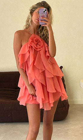 Lilliagirl  Halter Neck Floral Ruffle Dress