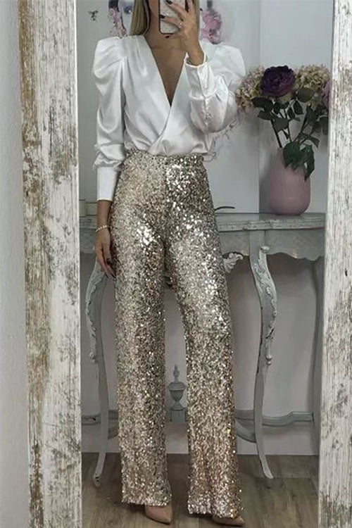 Lilliagirl  Quanmin Sequin Flared Pants