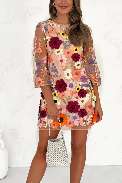 Lilliagirl  Three-dimensional floral long-sleeved dress