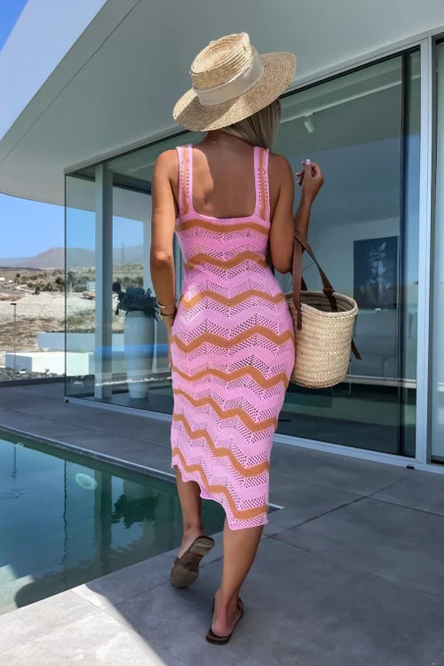LilliagirlSlim Fit Knit Beach Dress with Wave Pattern