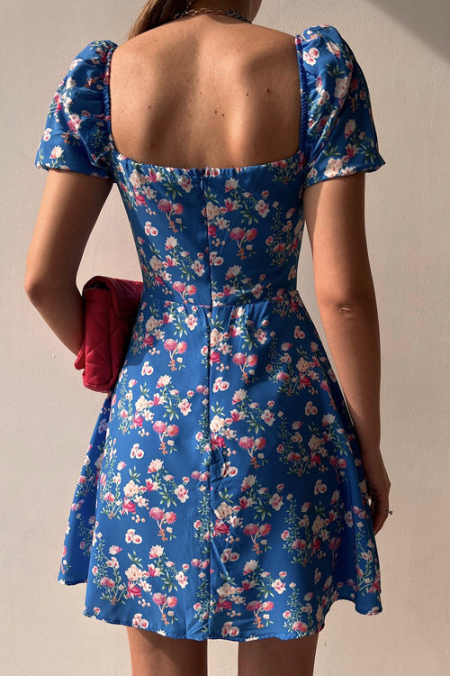 LilliagirlCovered Button Floral Puff Sleeve Dress