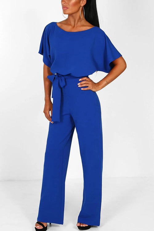 Lilliagirl Fashion Chic Solid Short Sleeve Slim Party Jumpsuit
