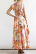 Lilliagirl Fashion Chic Round Neck Sleeveless Printed Top + Printed Long Skirt Two-piece Set