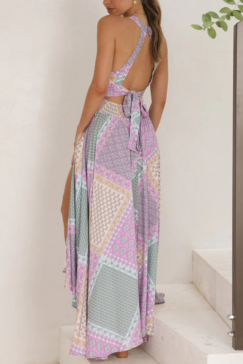 Lilliagirl Fashion Print Lace Panel Long Dress