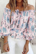 Lilliagirl One Word Collar Strapless Puff Sleeve Print Top