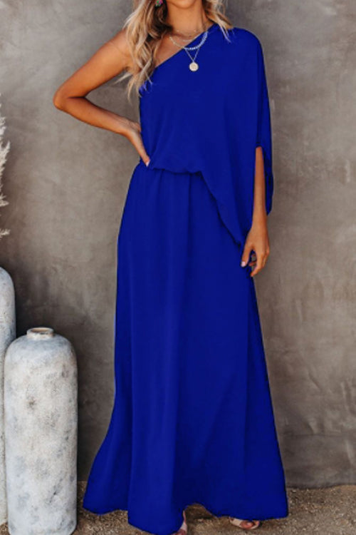 Lilliagirl Fashion Solid Color Oblique Shoulder Chic Split Dress