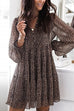Lilliagirl Fashion Leopard  Lantern Sleeve V Neck Dress