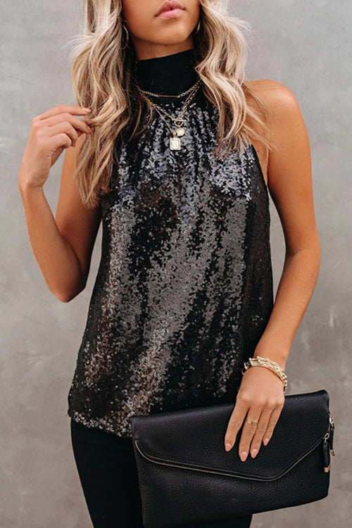 Lilliagirl Sleeveless Sequin Knotted Party Top