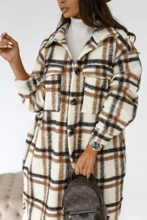 Lilliagirl Fashion Plaid Woolen Long Sleeve Coat