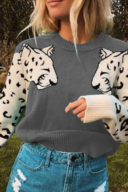 Lilliagirl Fashion Casual Leopard O Neck Long Sleeve Sweater