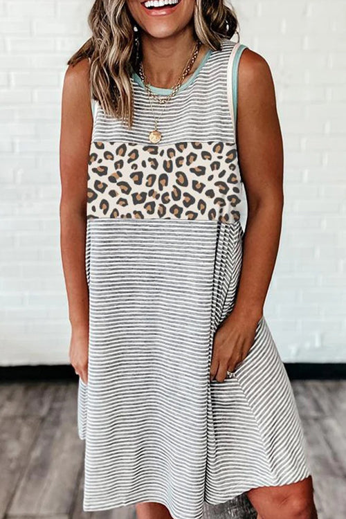 Lilliagirl Fashion Leopard Stitching Stripe Dress