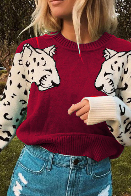 Lilliagirl Fashion Casual Leopard O Neck Long Sleeve Sweater