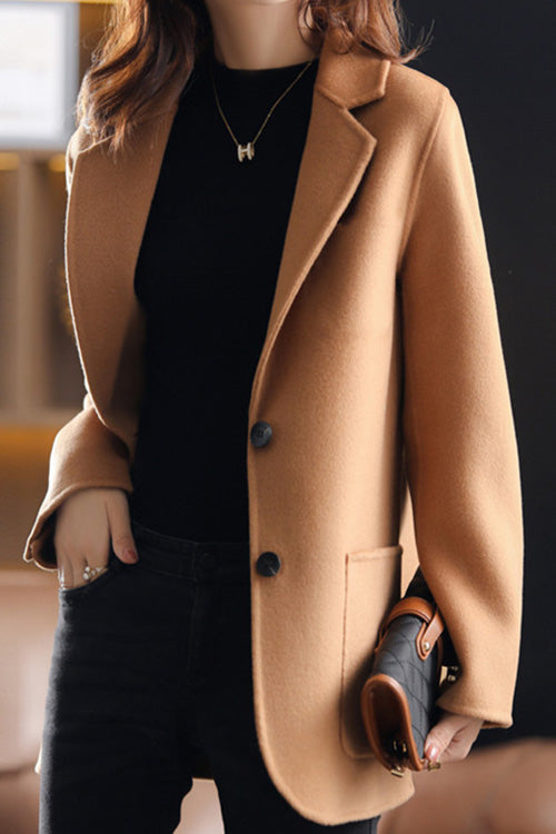 Lilliagirl Fashion Chic Solid Lapel Long Sleeve Buttons Slim Coat