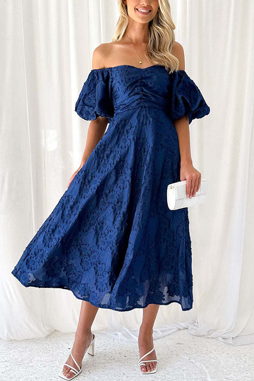 Lilliagirl  Resort-Style Puff Sleeve Waist-Cinching Dress