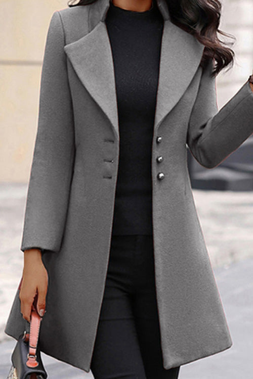 Lilliagirl Fashion Solid Lapel Long Sleeve Buttons Slim Coat