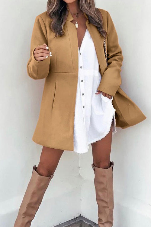 Lilliagirl Fashion Chic Long Sleeve Pockets Slim Coat