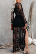 Lilliagirl Fashion Lace Solid V Neck Long Sleeve Split Dress