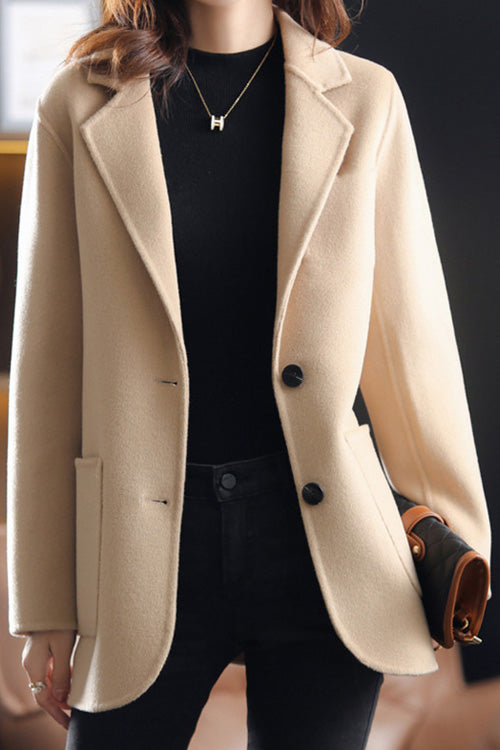 Lilliagirl Fashion Chic Solid Lapel Long Sleeve Buttons Slim Coat