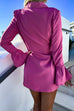 Lilliagirl Fashion Chic Solid V Neck Flared Sleeves Buttons Slim Dress