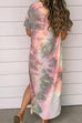 Lilliagirl Fashion Printed Short Sleeve Split Long Dress
