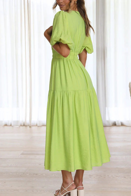 Lilliagirl Fashion Solid Deep V-neck Short Sleeve Slim Dress