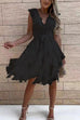 Lilliagirl Chic Solid Lace V Neck Sleeveless Lace Up Dress
