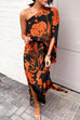 Lilliagirl Fashion Printed Oblique Shoulder Single Sleeve Long Dress