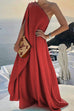 Lilliagirl Chic Solid Loose One Shoulder Sleeveless Long Dress
