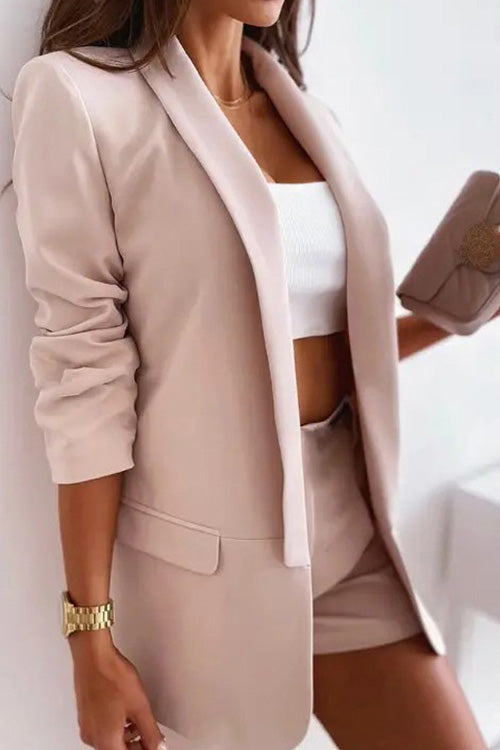 Lilliagirl Fashion Chic Solid Lapel Long Sleeve Pockets Slim Suit Coat