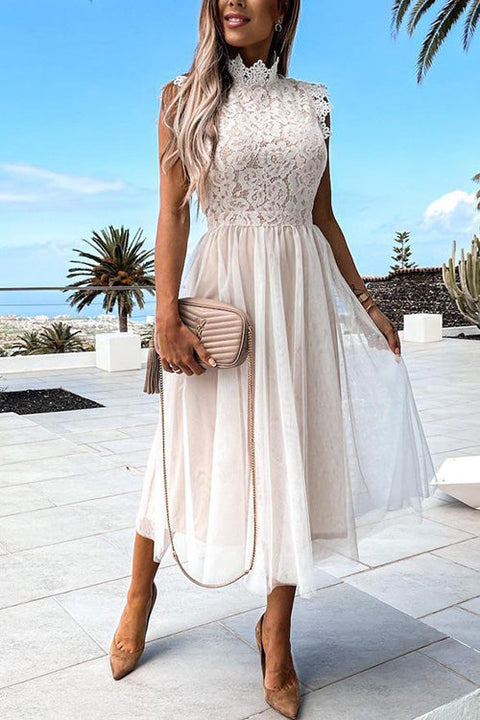 Lilliagirl Chic Lace Solid Sleeveless Slim Party Dress