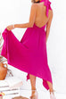 Lilliagirl Fashion Solid Halter Sleeveless Backless Slim Dress