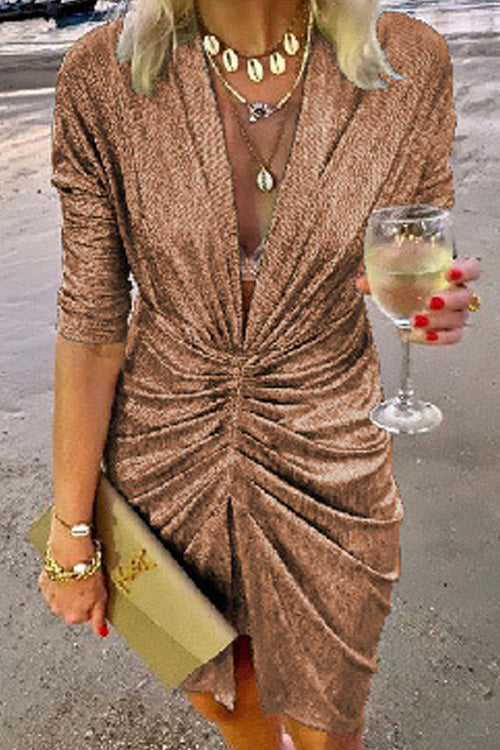 Lilliagirl Fashion Sequins V Neck Long Sleeve Slim Party Dress