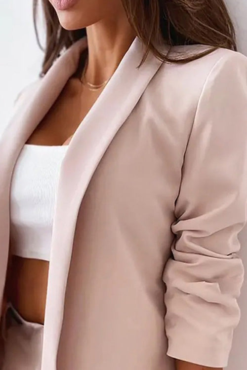 Lilliagirl Fashion Chic Solid Lapel Long Sleeve Pockets Slim Suit Coat