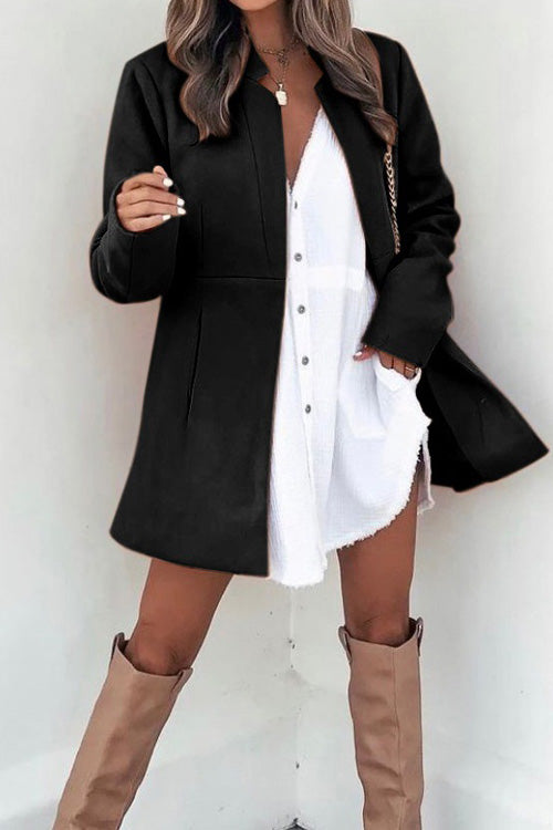 Lilliagirl Fashion Chic Long Sleeve Pockets Slim Coat