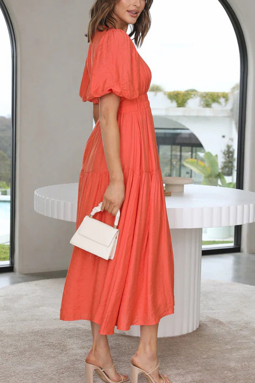 Lilliagirl Fashion Solid Deep V-neck Short Sleeve Slim Dress