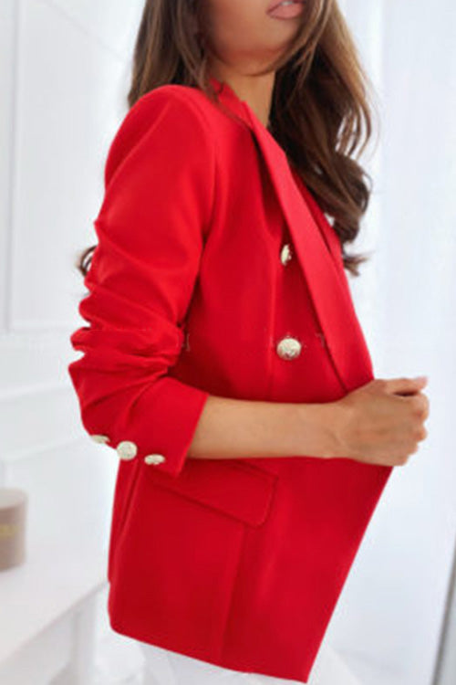 Lilliagirl Fashion Chic Solid Lapel Long Sleeve Buttons Slim Suit Coat