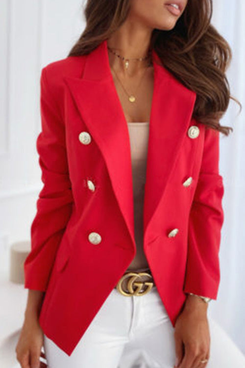 Lilliagirl Fashion Chic Solid Lapel Long Sleeve Buttons Slim Suit Coat