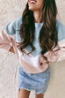 Lilliagirl Fashion Chic Color Block O Neck Long Sleeve Loose Sweater