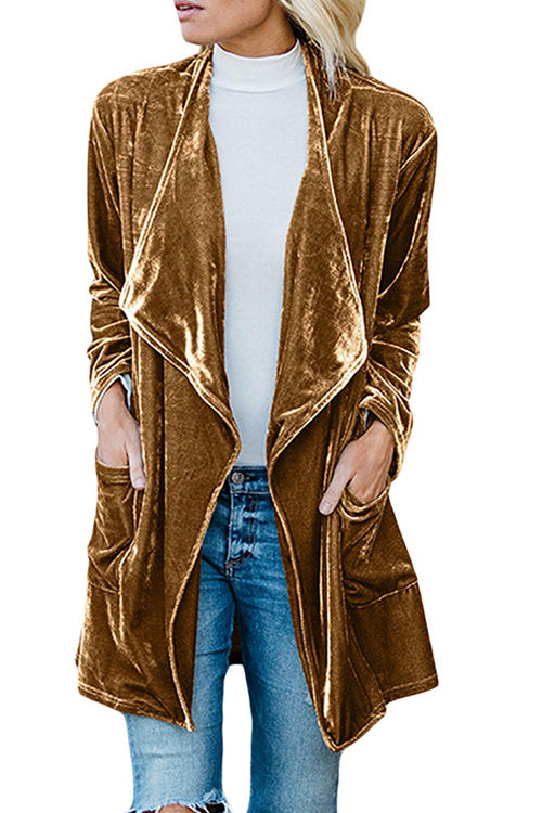 Lilliagirl Fashion Chic Gold Velvet Long Sleeve Mid-length Coat