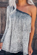 Lilliagirl Fashion Chic Tassel Oblique Shoulder  Long Sleeve Slim Top