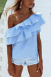 Lilliagirl Oblique Shoulder Ruffles Sleeveless T-shirt Top