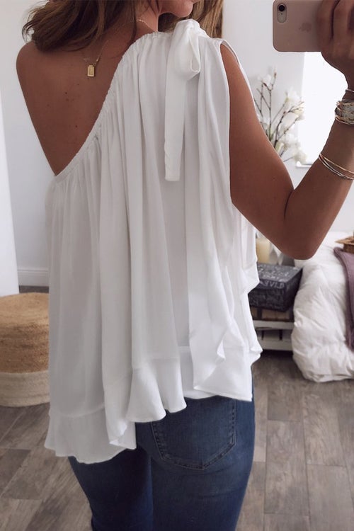 Lilliagirl Knot One Shoulder Loose Casual Shirt Top
