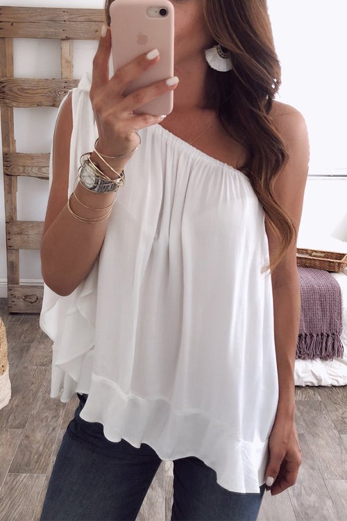 Lilliagirl Knot One Shoulder Loose Casual Shirt Top