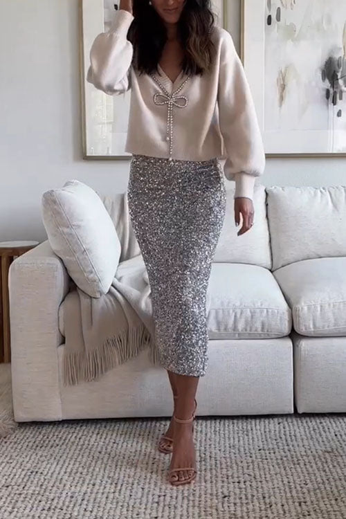 Lilliagirl Stylish Sequin Midi Skirt