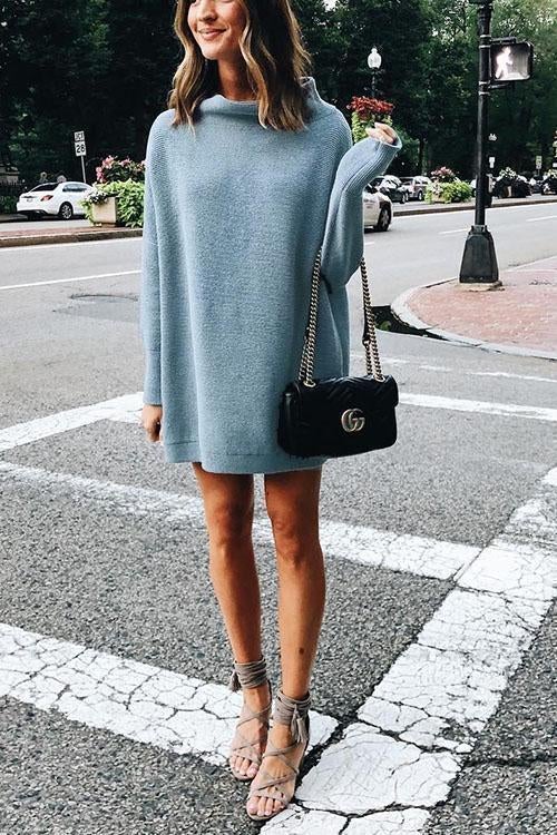 Lilliagirl Solid Color Sweater Dress Mini Dresses